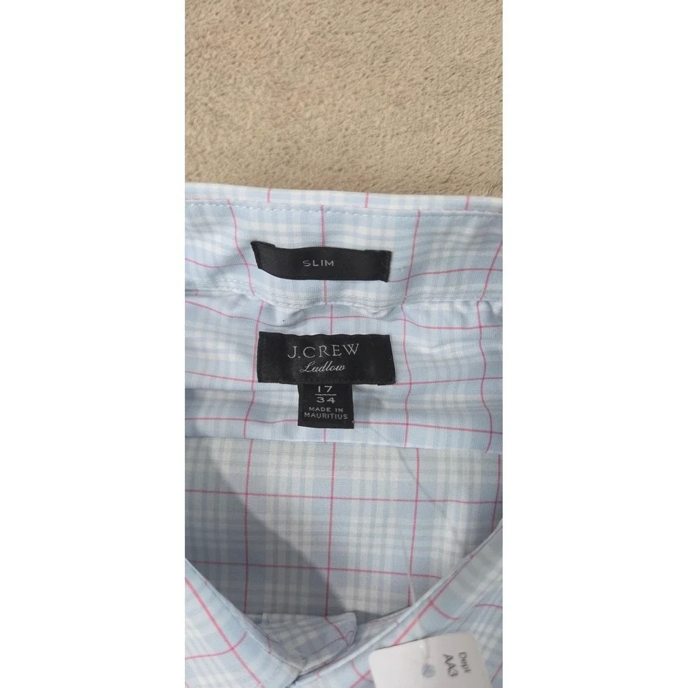 J. Crew Ludlow Dress Shirt Men 17/34 Blue Plaid Slim Fit AA836 L/S Button up NEW